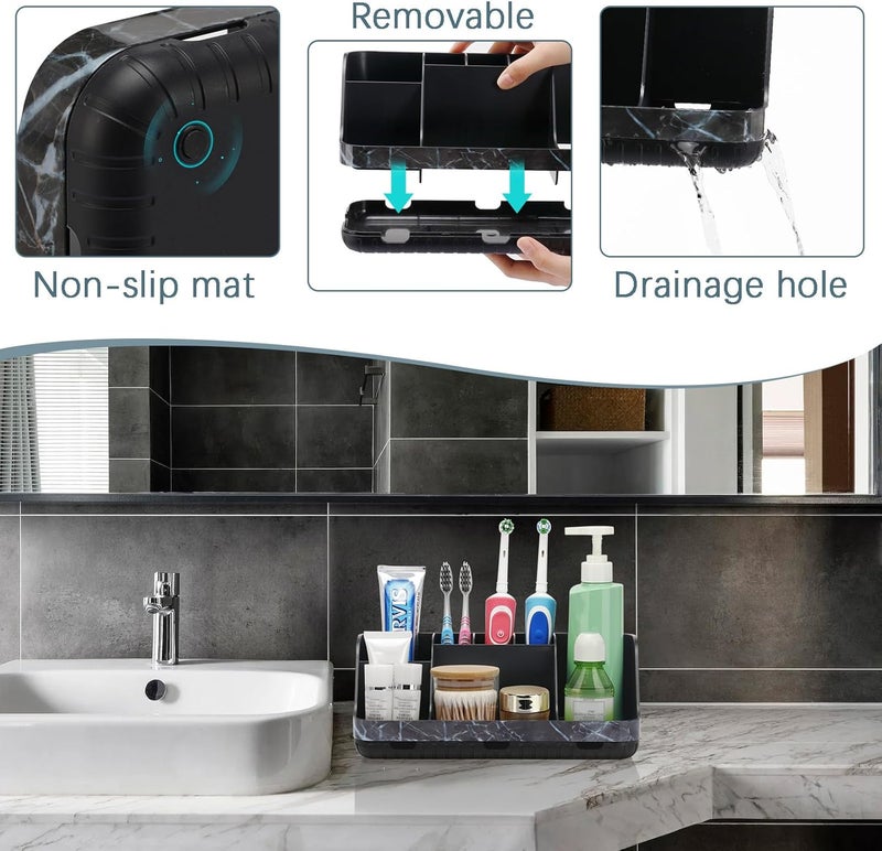 GFWARE Marble Black Toothbrush Holders for Bathrooms - Detachable 7 Slots Bathroom Organizer Countertop Matte Black Electric Toothbrush and Toothpaste Holder for Bathroom Counter Vanity Sink Storage - Image 4